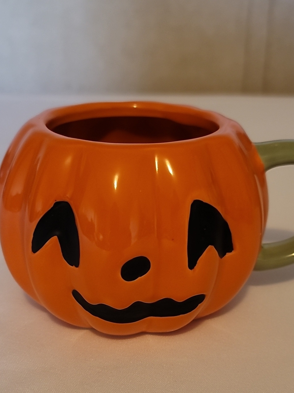 Orange Pumpkin Ceramic Mug with Green Handle - Festive Halloween Drinkware